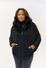 Image of Rippe's Furs Hooded Zip Front Poncho Sweater with Fox Fur Trim - Black