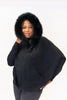Image of Rippe's Furs Hooded Zip Front Poncho Sweater with Fox Fur Trim - Black