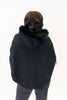 Image of Rippe's Furs Hooded Zip Front Poncho Sweater with Fox Fur Trim - Black