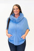 Image of Rippe's Furs Hooded Zip Front Poncho Sweater with Fox Fur Trim - Denim
