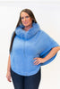 Image of Rippe's Furs Hooded Zip Front Poncho Sweater with Fox Fur Trim - Denim
