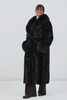 Image of Rippe's Furs Belted Sectioned Mink Coat with Fox Collar & Cuffs - Black