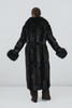 Image of Rippe's Furs Belted Sectioned Mink Coat with Fox Collar & Cuffs - Black