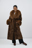 Image of Rippe's Furs Belted Sectioned Mink Coat with Fox Collar & Cuffs - Cognac