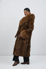 Image of Rippe's Furs Belted Sectioned Mink Coat with Fox Collar & Cuffs - Cognac