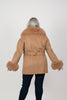 Image of Rippe's Furs Double Faced Cashmere Blend Belted Peacoat with Detachable Fox Fur Collar & Cuffs - Camel