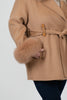 Image of Rippe's Furs Double Faced Cashmere Blend Belted Peacoat with Detachable Fox Fur Collar & Cuffs - Camel