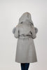 Image of Rippe's Furs Double Faced Cashmere Blend Hooded A-Line Wrap Coat with Fox Fur Cuffs - Grey