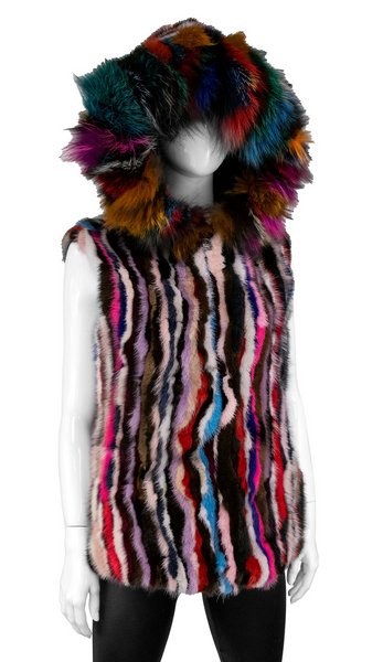 Rippe's Furs Reversible Sculpted Hooded Mink Vest with Fox Fur Trim - Multicolor