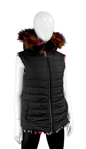 Rippe's Furs Reversible Sculpted Hooded Mink Vest with Fox Fur Trim - Multicolor