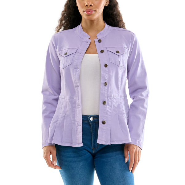 Rippe's Stretch Denim Mandarin Collar Peplum Jacket - Lavender