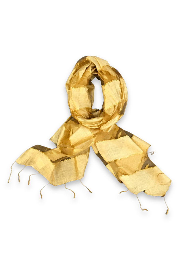 Blue Pacific Handwoven Silk Scarf - Gold
