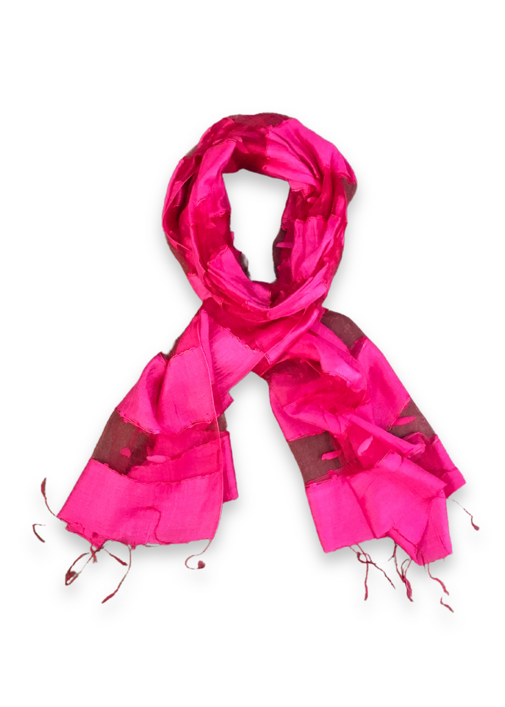 Blue Pacific Handwoven Silk Scarf - Hot Pink