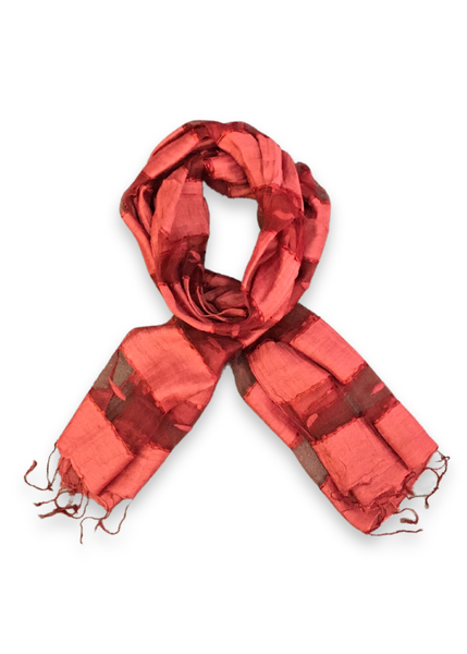 Blue Pacific Handwoven Silk Scarf - Brick Red