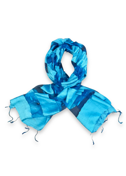 Blue Pacific Handwoven Silk Scarf - Ocean Teal