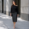Image of Clara Sunwoo Liquid Leather Midi Skirt - Black