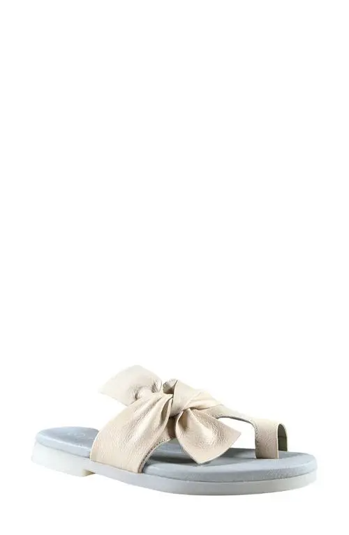 Saydo Lucent Leather Twist Strap Toe Loop Slide - Off White