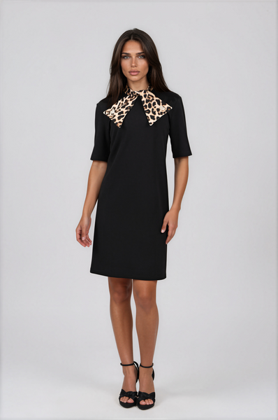 Scapa by Lauren Perre Leopard Scarf Embellished Dress - Black/Leopard