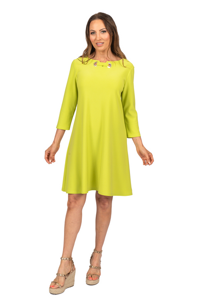 Scapa by Lauren Perre 3/4 Sleeve A-Line Grommet Detail Jersey Dress - Lime