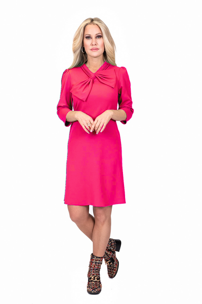 Scapa by Lauren Perre Bow Detail Puff Sleeve Crepe Dress - Fuchsia