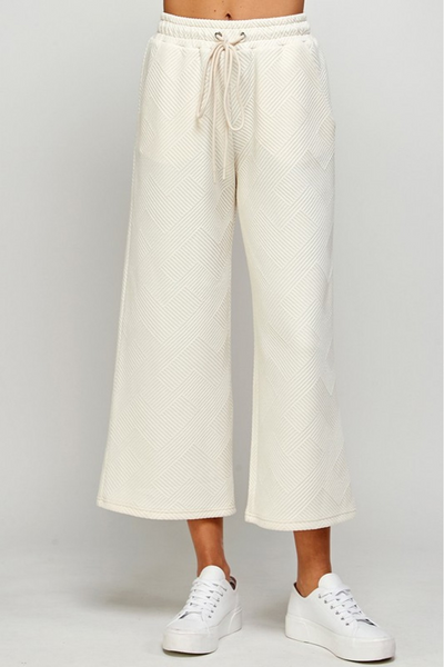 See and Be Seen Textured Cropped Wide Leg Pant - Cream