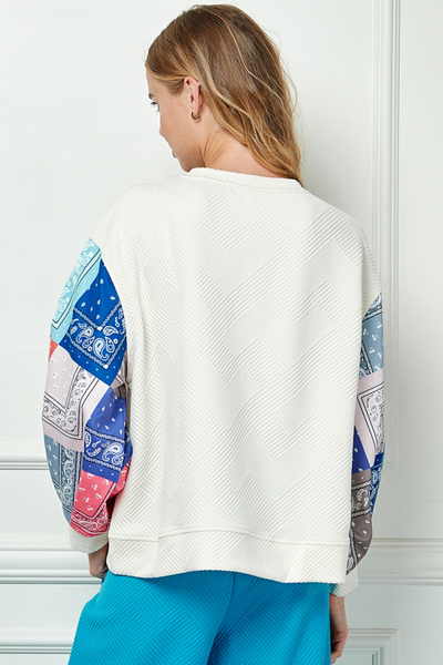 See and Be Seen Patch Print Textured Top - Cream