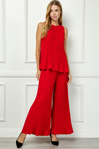 See and Be Seen Wide Leg Knife Pleat Pant - Red