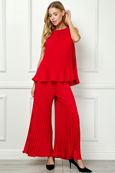 See and Be Seen Wide Leg Knife Pleat Pant - Red