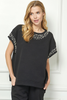 Image of See and Be Seen Pearl Embellished Short Dolman Sleeve Textured Knit Top - Black