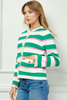 Image of See and Be Seen Striped Sweater Knit Cardigan - Green/Pink