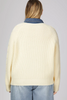 Image of She+Sky Clothing Plus Size Denim Collar Cable Knit Detail Long Sleeve Sweater - Cream/Blue