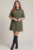 Image of She+Sky Clothing Plus Size Woven Corduroy Collared Mini Dress - Olive Green