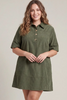 Image of She+Sky Clothing Plus Size Woven Corduroy Collared Mini Dress - Olive Green