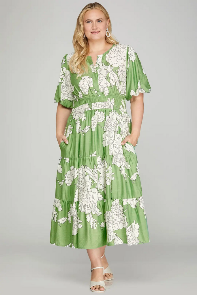 She+Sky Plus Size Bubble Sleeve Tiered Midi Dress