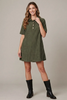 Image of She+Sky Clothing Woven Corduroy Collared Mini Dress - Olive Green