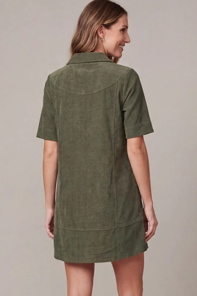 She+Sky Clothing Woven Corduroy Collared Mini Dress - Olive Green