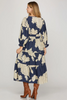 Image of She+Sky Clothing 3/4 Length Bubble Sleeve Tiered Midi Dress -Navy/Ivory