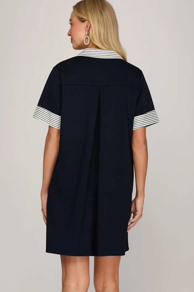 she and sky striped dress She+Sky Navy Striped Smocked Bodice Maxi Dress
