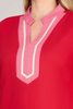 Image of She+Sky Plus Size Short Sleeve Contrast Trim Linen Blend Dress - Red
