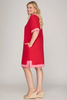 Image of She+Sky Plus Size Short Sleeve Contrast Trim Linen Blend Dress - Red