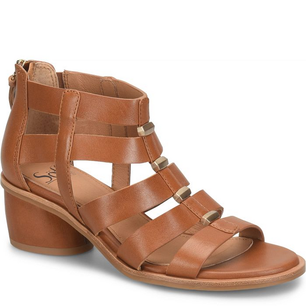 Sofft Coco Back Zip Closure Stacked Heel Gladiator Sandal - Luggage Brown