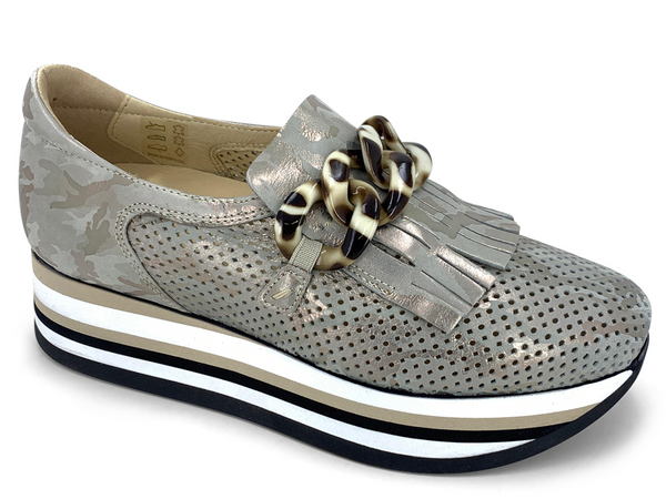 Softwaves Cadie Metallic Leather Slip On Platform Sneaker - Khaki Camo