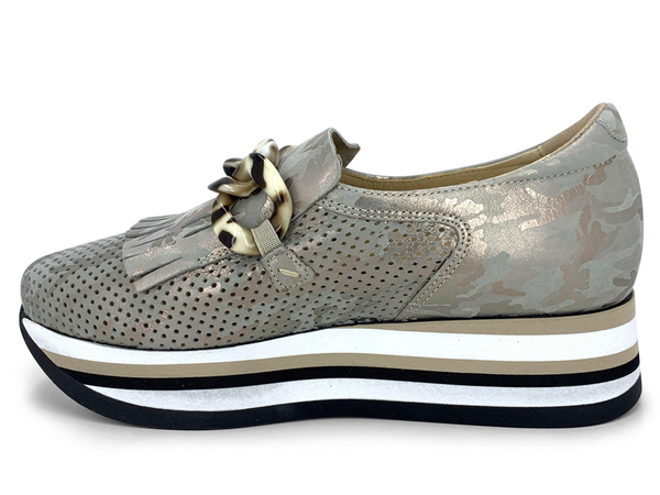 Softwaves Cadie Metallic Leather Slip On Platform Sneaker - Khaki Camo