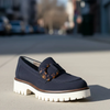 Image of Softwaves Dionne Slip On Suede Lug Sole Loafer - Navy