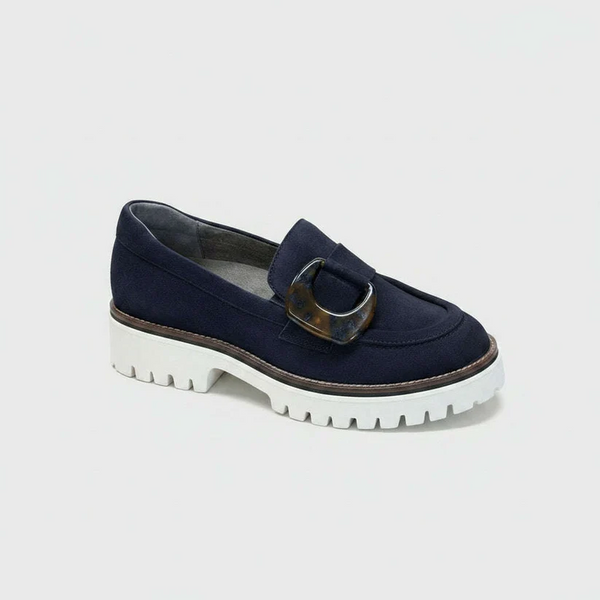 Softwaves Dionne Slip On Suede Lug Sole Loafer - Navy