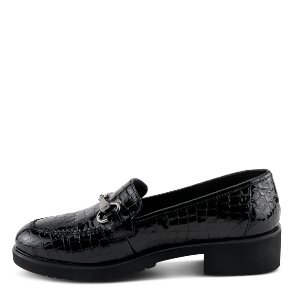 Spring Step Hylen Croc Embossed Leather Horse Bit Loafer - Black