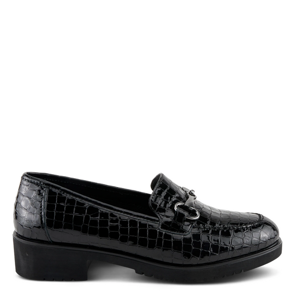 Spring Step Hylen Croc Embossed Leather Horse Bit Loafer - Black