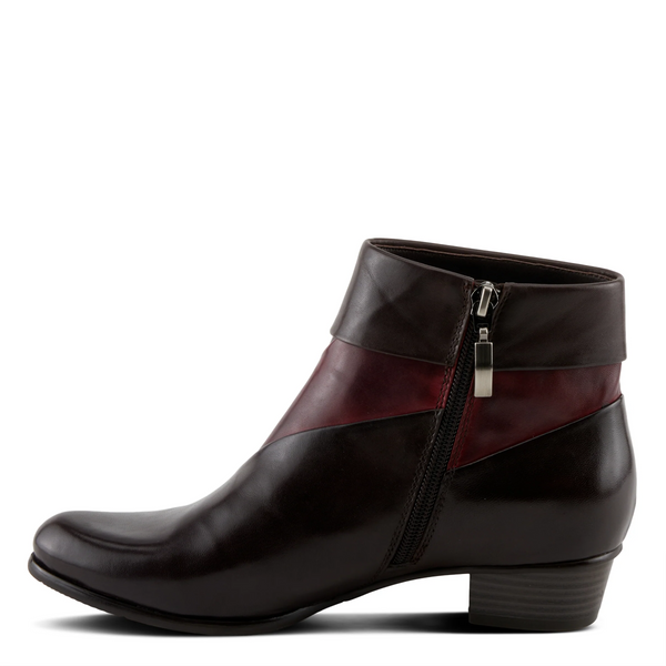 Spring Step Mayvilla Leather Color Block Bootie - Chocolate/Burgundy