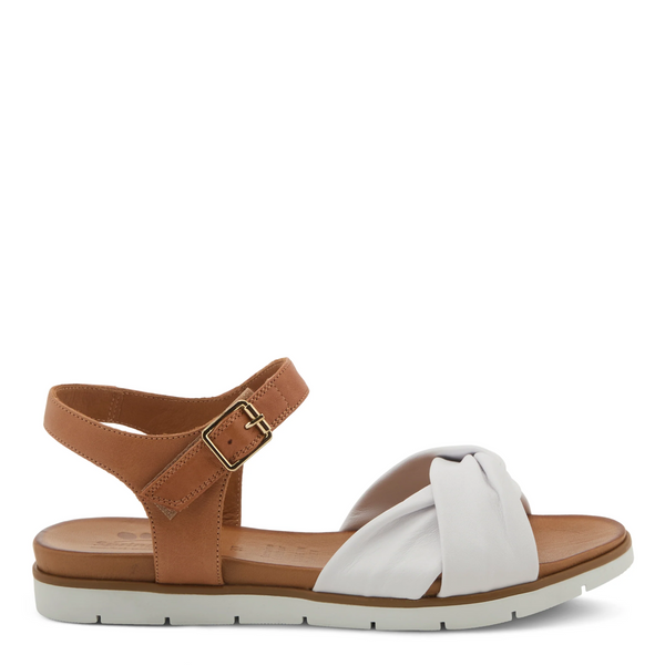 Spring Step Nihira Knotted Leather Ankle Strap Sandal - White/Tan