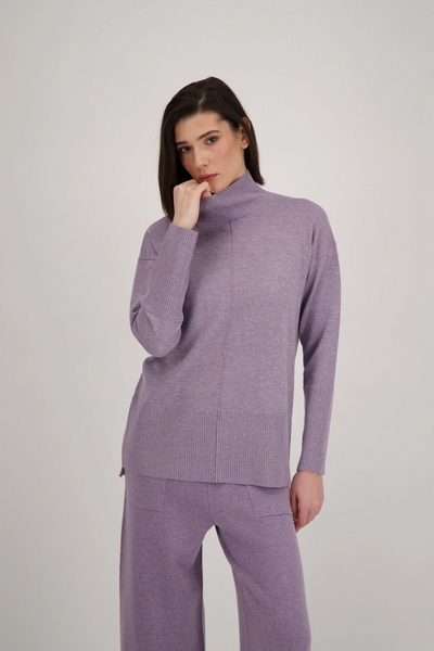 Spanner Seam Detail Mock Neck Sweater Knit Tunic - Violet Sparkle